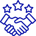 Ícone de aperto de mão com estrelas, simbolizando o reconhecimento do setor e o compromisso da R2K com parcerias de confiança na construção civil.